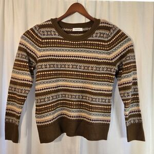 Calvin‎ Klein Fair Isle Long Sleeve Crew Neck Sweater Women's M Brown EUC